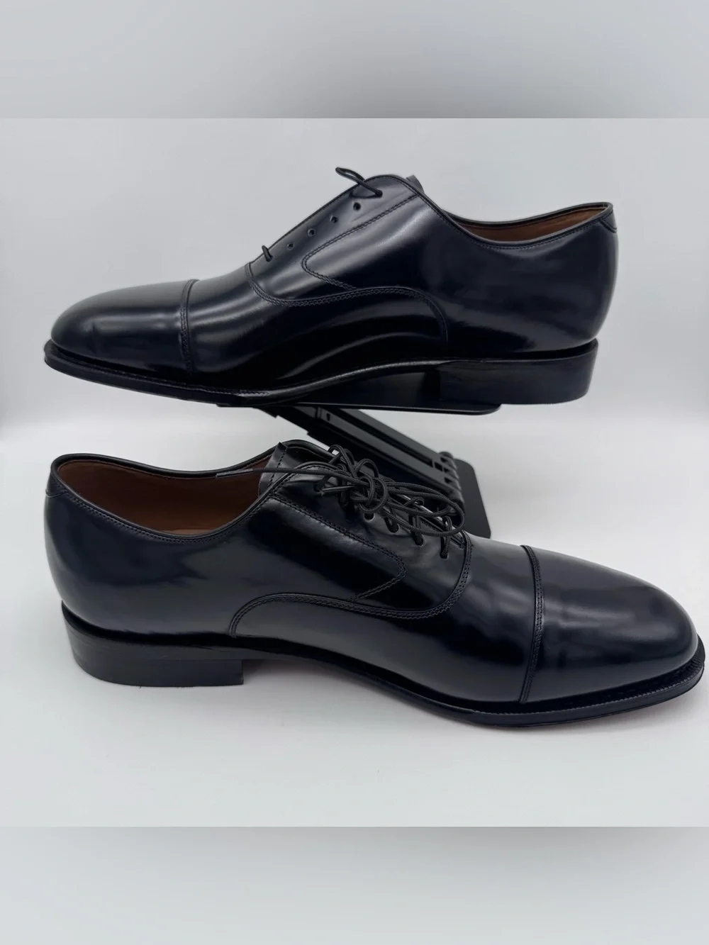 Johnston & Murphy Melton Cap Toe Oxford Black Leather Men Size 10.5 D Dress Shoe